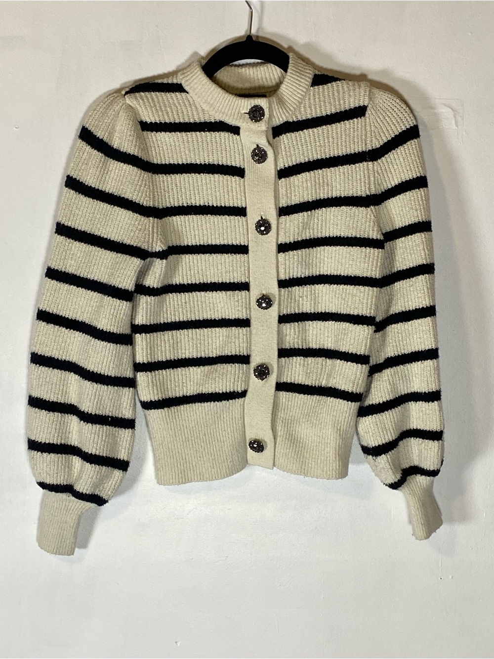 Who What Wear Striped Puff Sleeve Cardigan Sweater Cottagecore Preppy S‎
